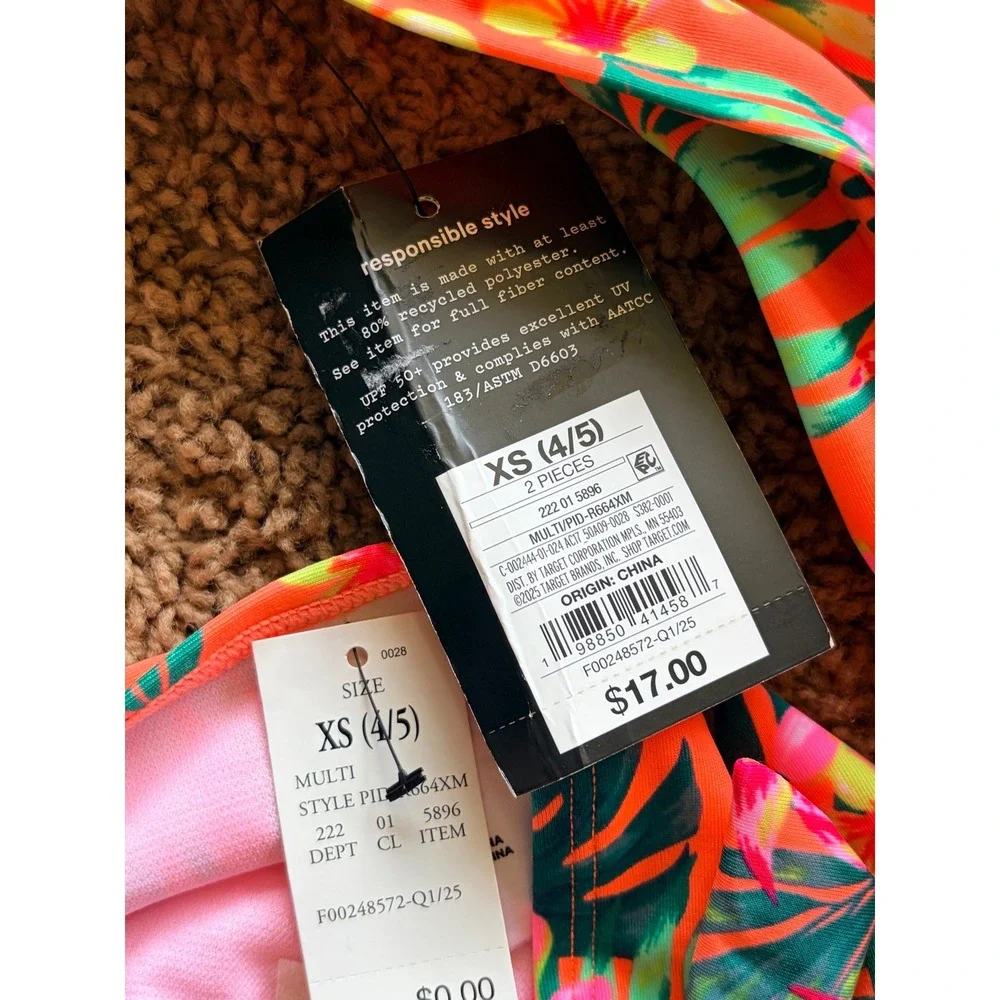 Art Class Vibrant Tropical Hawaiian Floral Bikini 2pc Bathing Swim Suit XS NWT